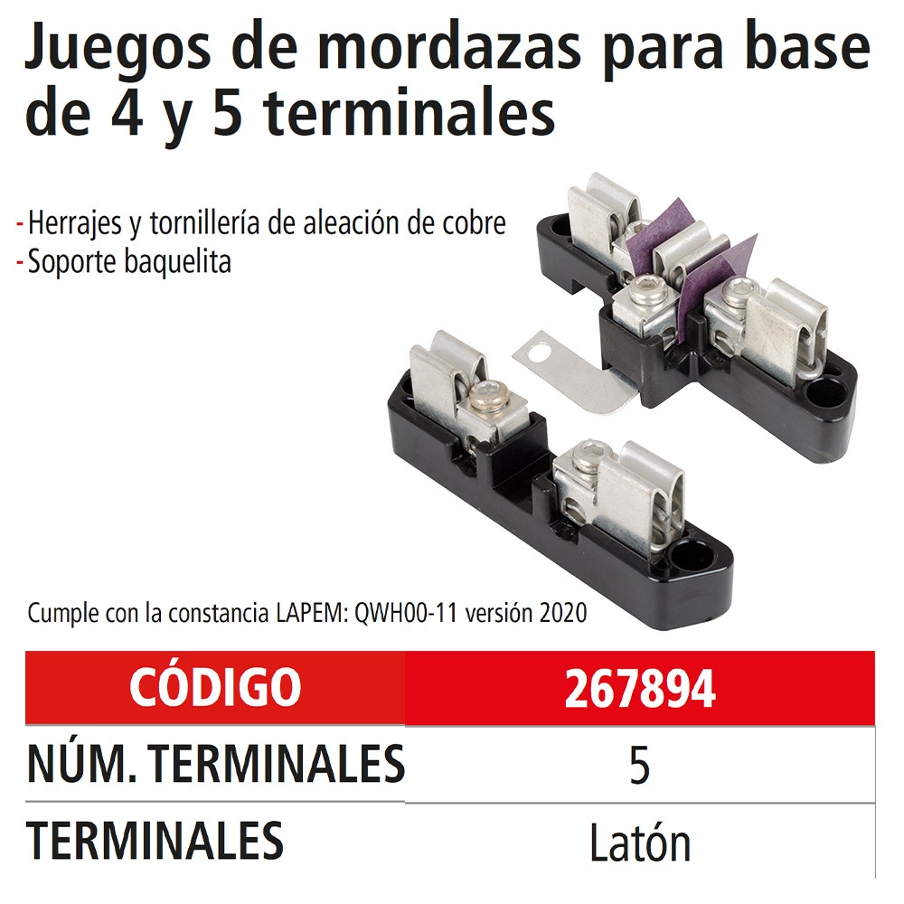 IUSA - Mordazas tornillo de latón para base de 5 terminales