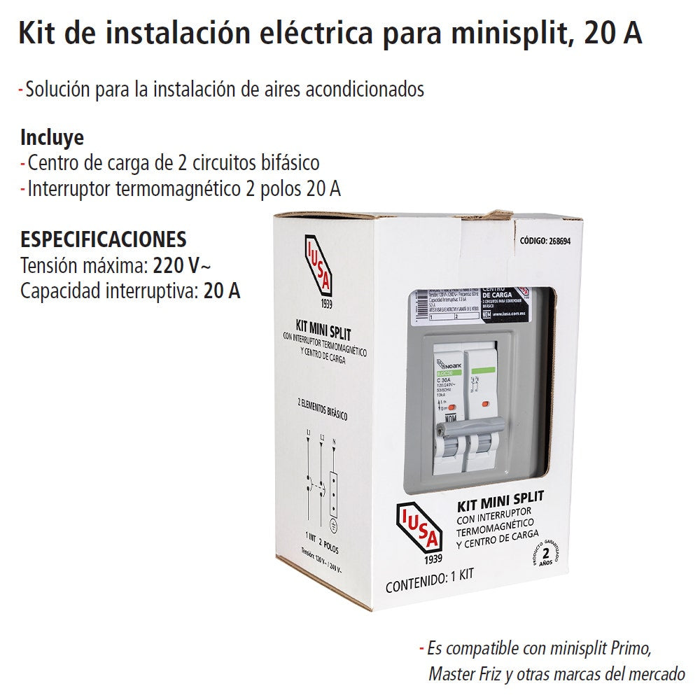 IUSA - Kit de instalación eléctrica para minisplit, 20 a, IUSA
