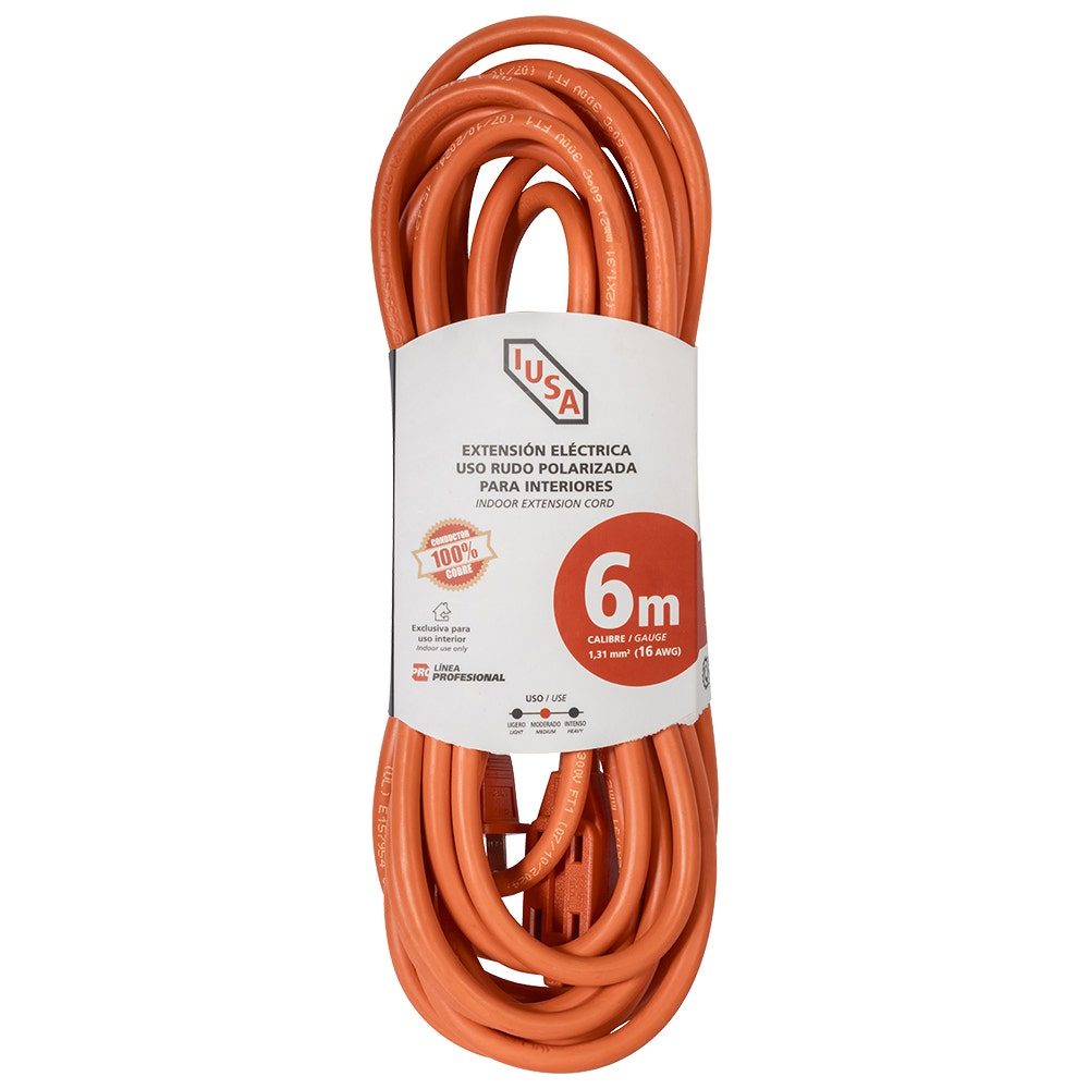 IUSA - Extensión anaranjada de uso rudo IUSA 2 x 16 AWG 6 m