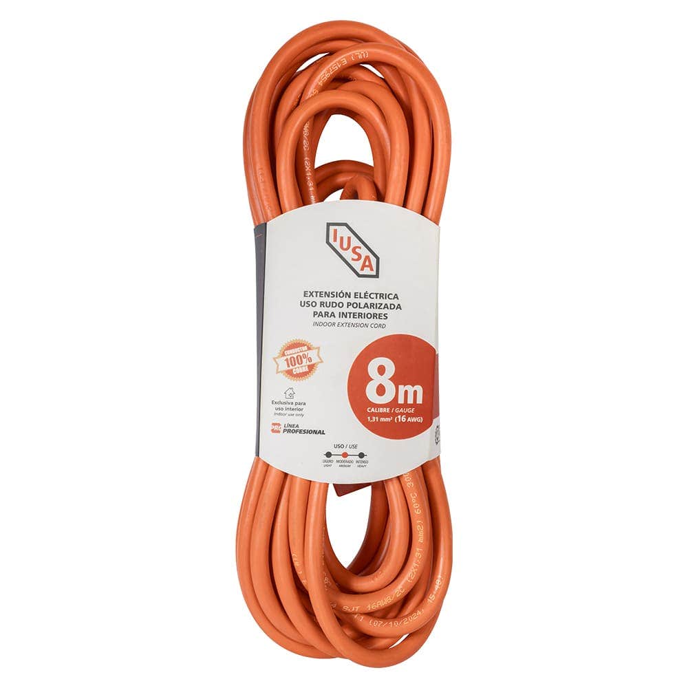 IUSA - Extensión anaranjada de uso rudo IUSA 2 x 16 AWG 8 m