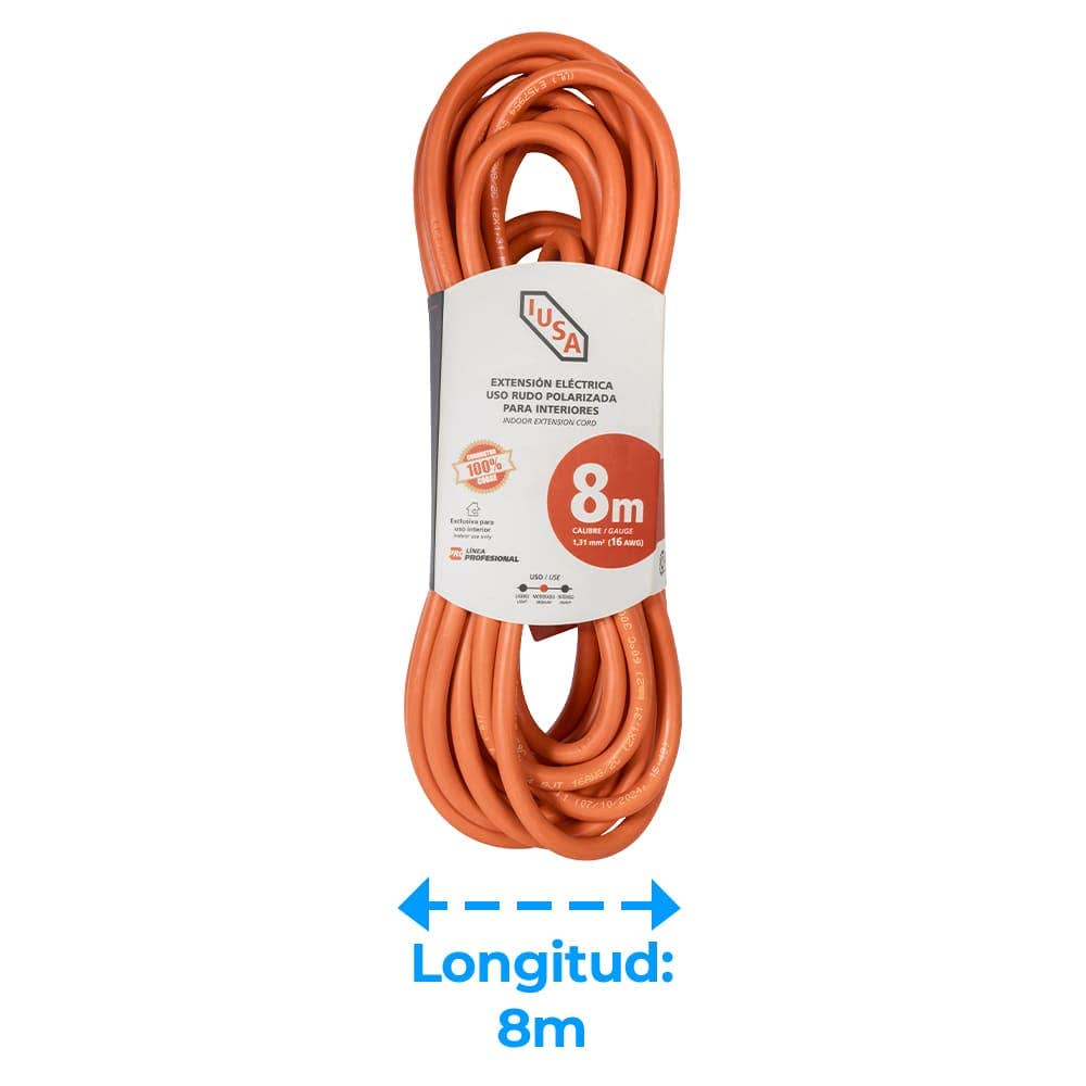 IUSA - Extensión anaranjada de uso rudo IUSA 2 x 16 AWG 8 m
