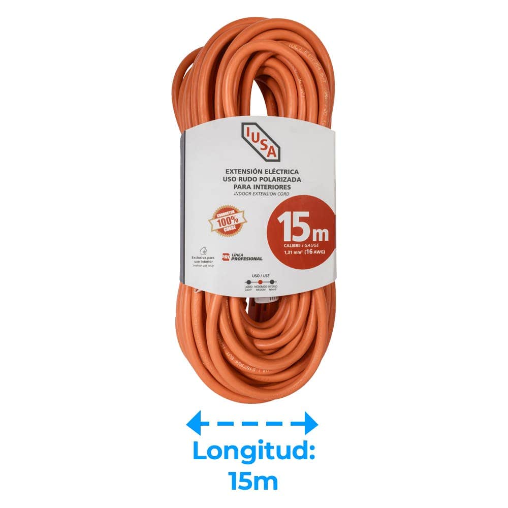 IUSA - Extensión anaranjada de uso rudo IUSA 2 x 16 AWG 15 m