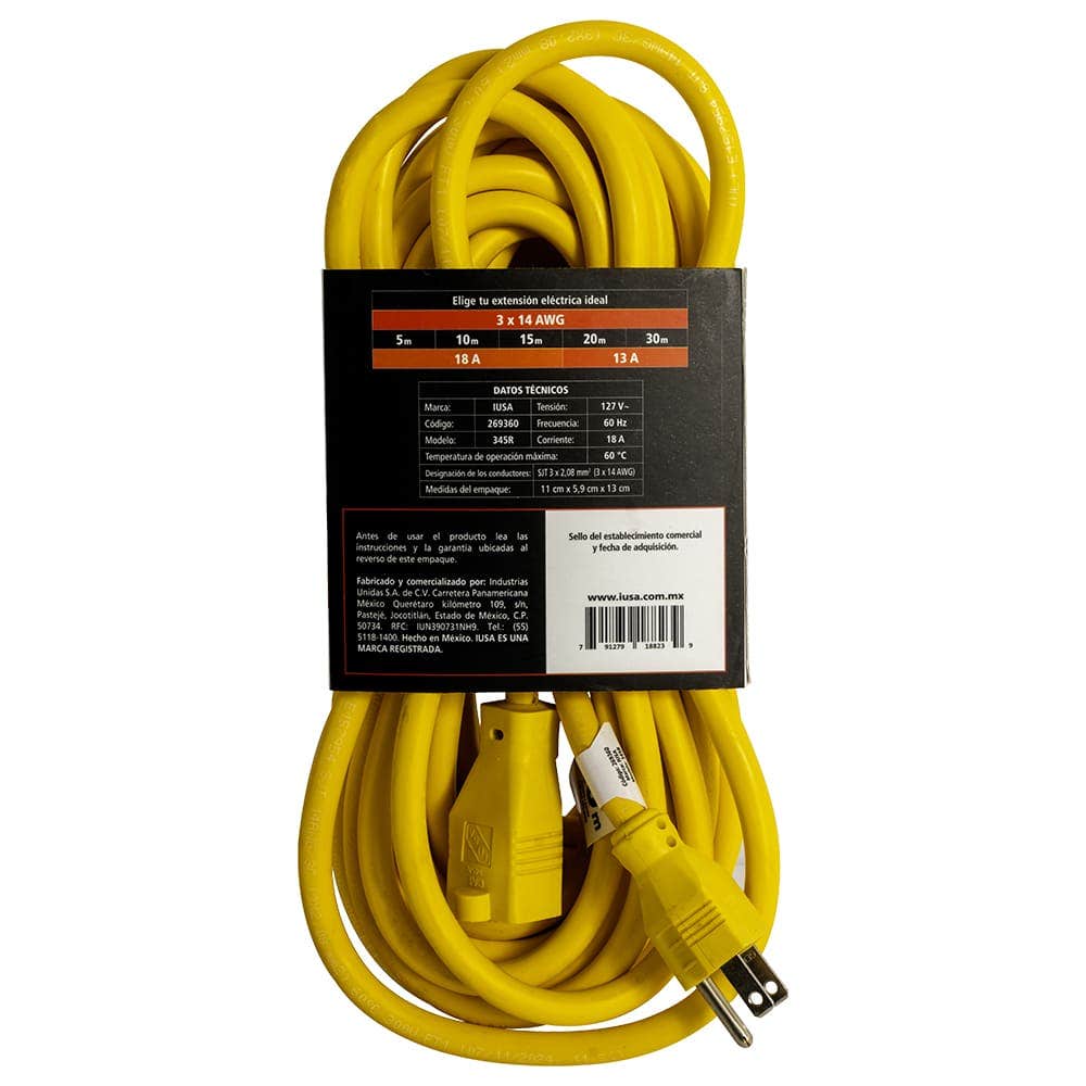 IUSA - Extensión amarilla de uso rudo iusa 3 x 14 awg 10 m