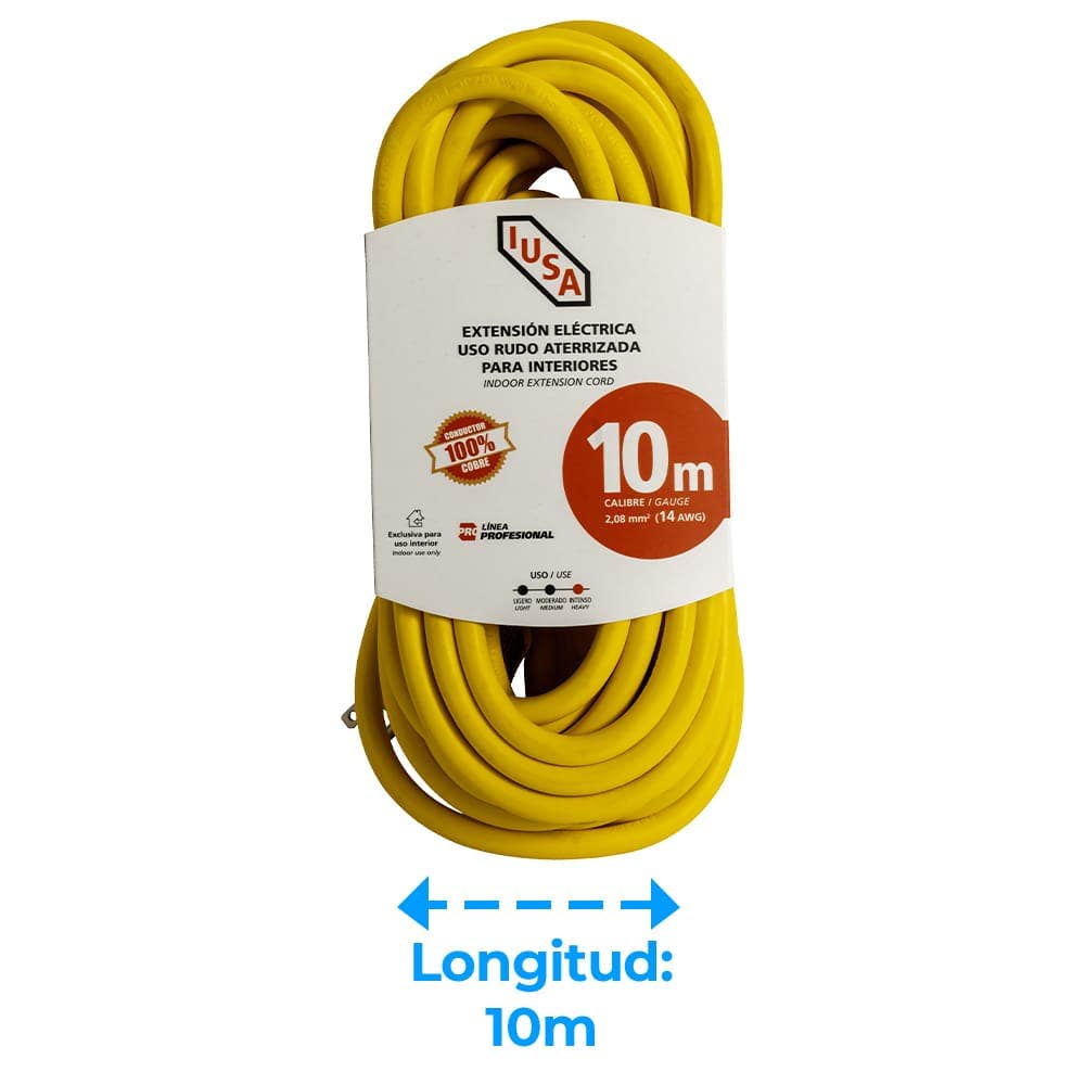 IUSA - Extensión amarilla de uso rudo iusa 3 x 14 awg 10 m