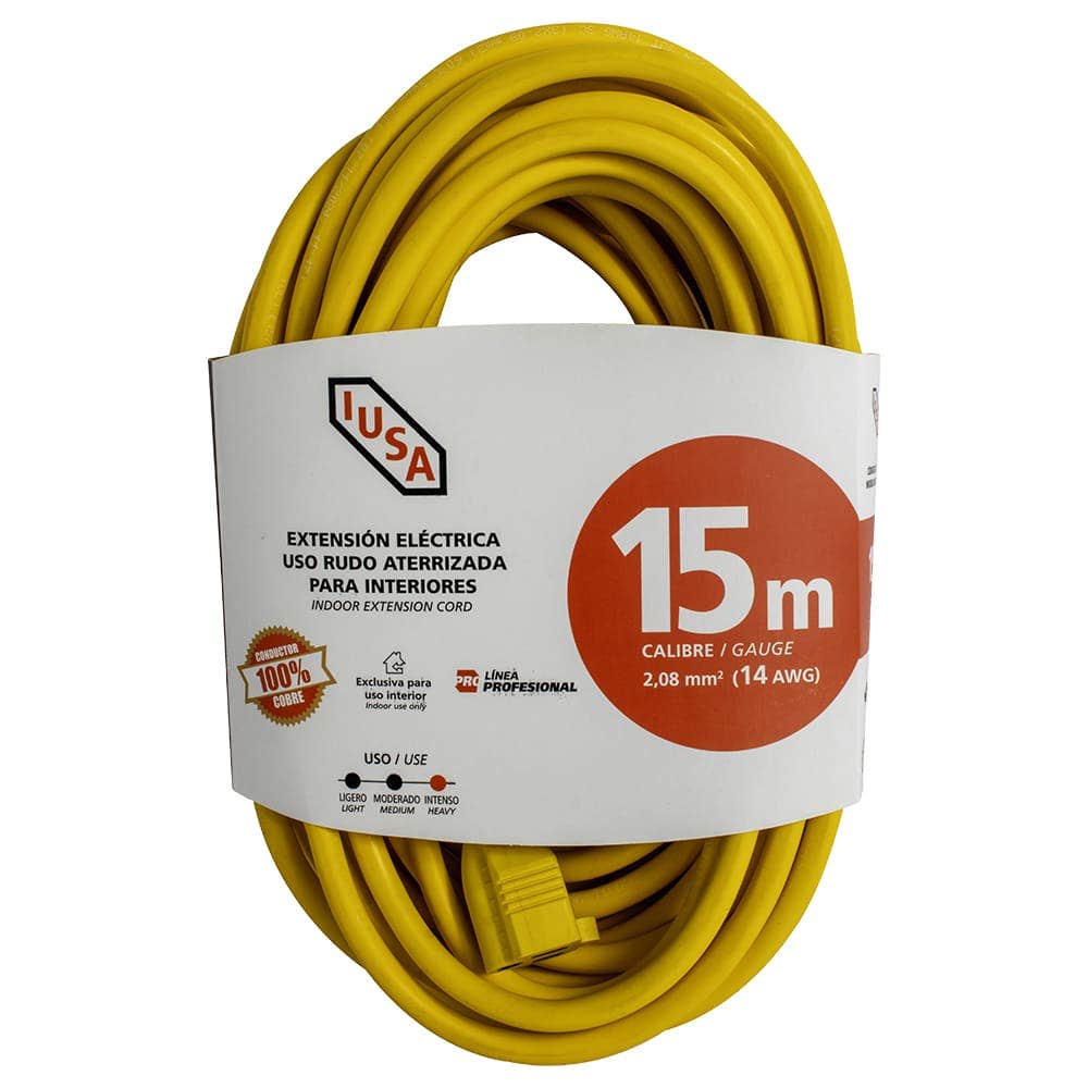 IUSA - Extensión amarilla de uso rudo iusa 3 x 14 awg 15 m
