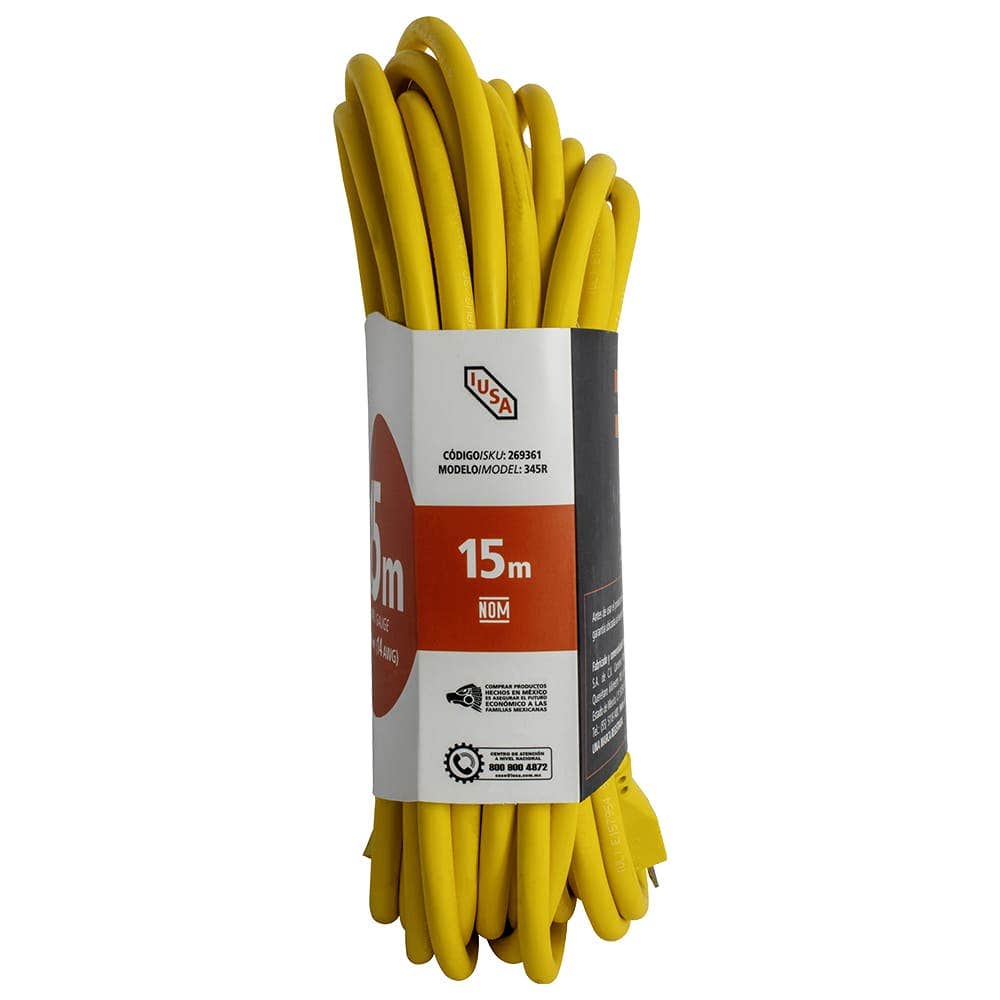 IUSA - Extensión amarilla de uso rudo iusa 3 x 14 awg 15 m
