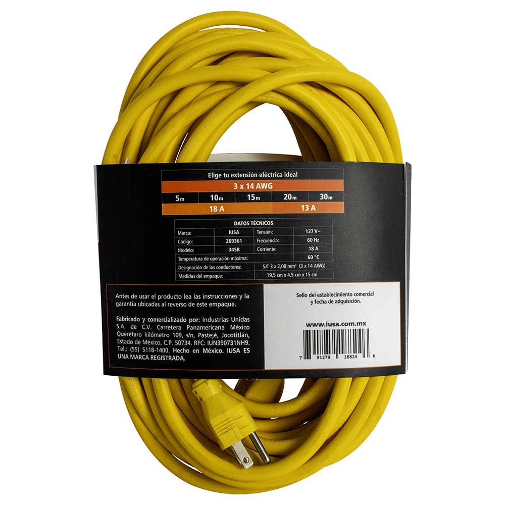 IUSA - Extensión amarilla de uso rudo iusa 3 x 14 awg 15 m