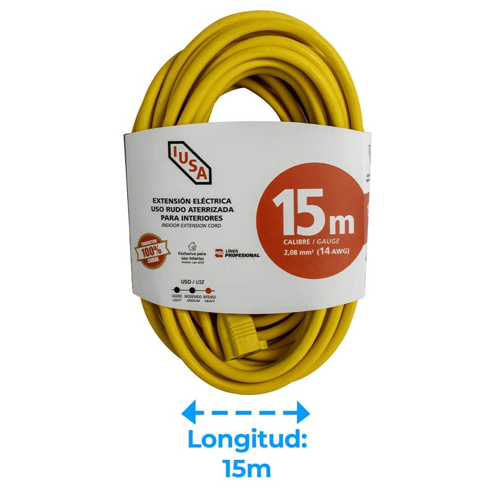 IUSA - Extensión amarilla de uso rudo iusa 3 x 14 awg 15 m