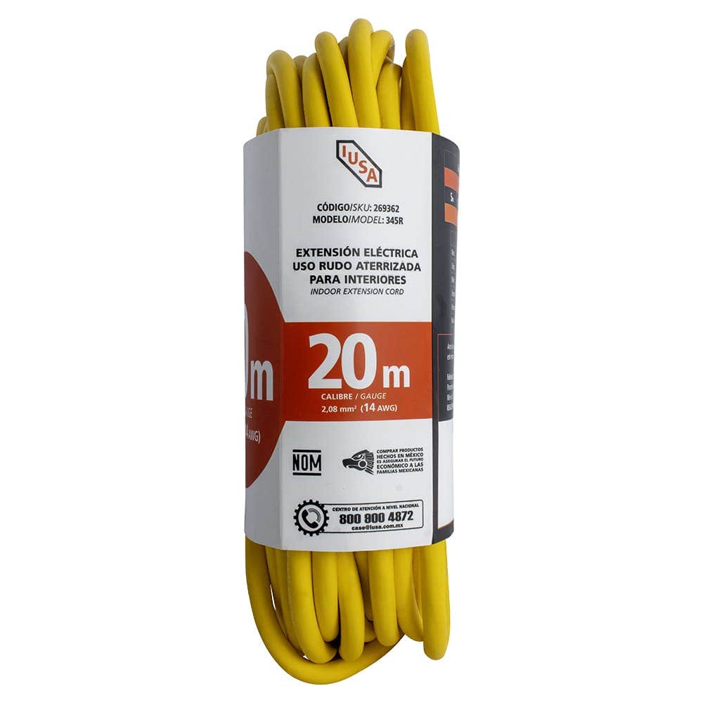 IUSA - Extensión amarilla de uso rudo iusa 3 x 14 awg 20 m