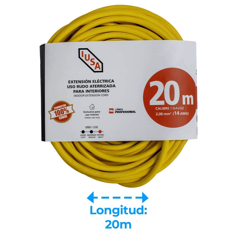 IUSA - Extensión amarilla de uso rudo iusa 3 x 14 awg 20 m