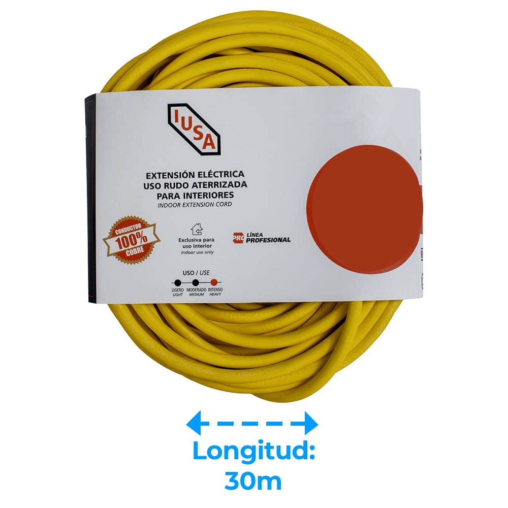 IUSA - Extensión amarilla de uso rudo, iusa, 3 x 14 awg, 30 m