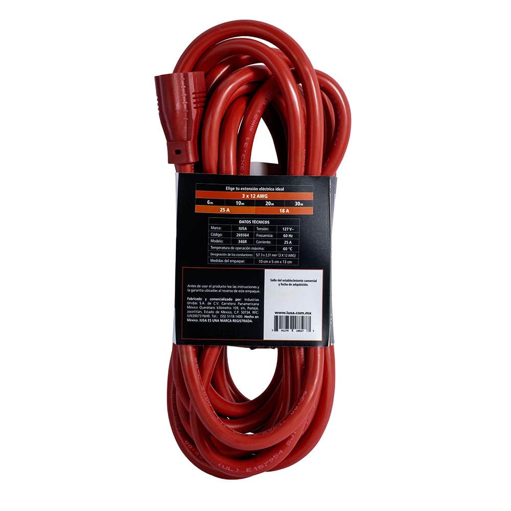 IUSA - Extensión eléctrica uso rudo roja 3X12AWG 20M IUSA