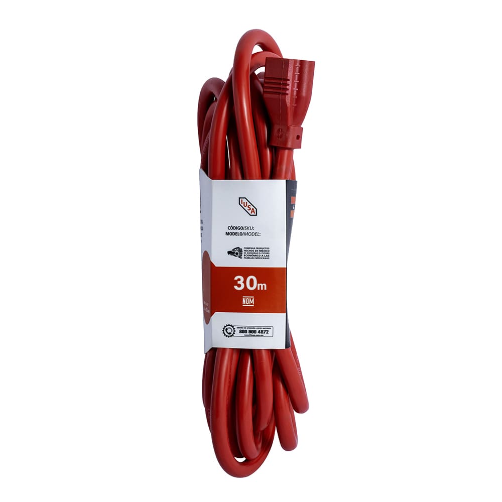 IUSA - Extensión eléctrica uso rudo roja 3x12awg 30m IUSA