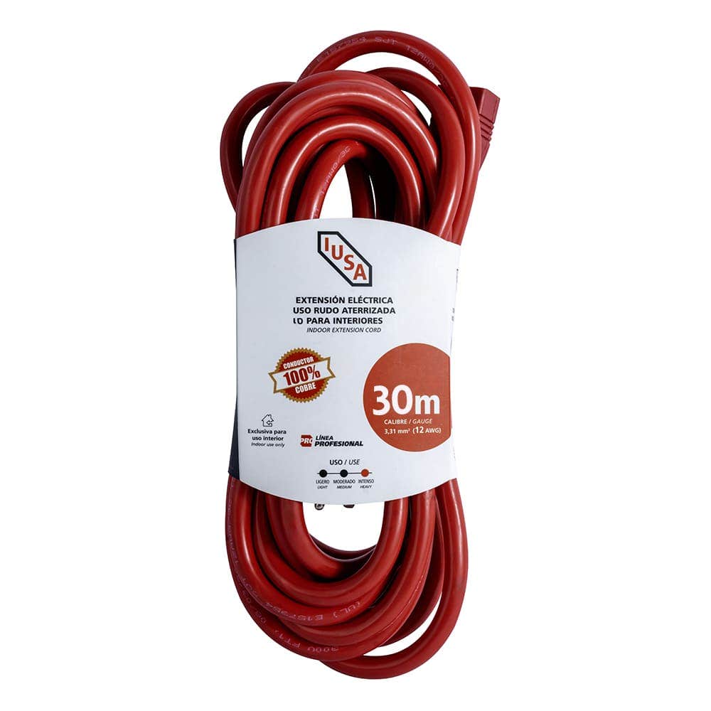 IUSA - Extensión eléctrica uso rudo roja 3x12awg 30m IUSA
