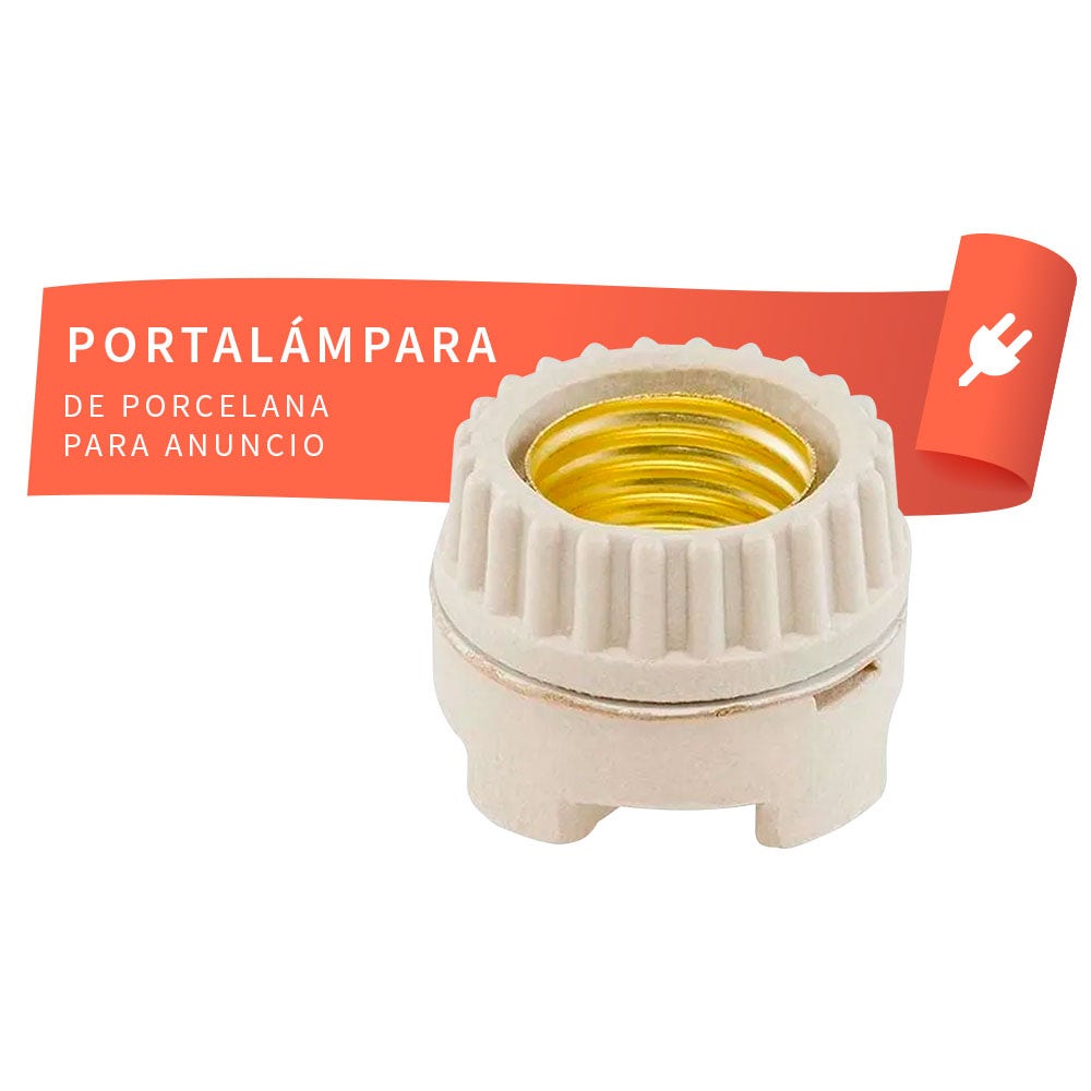 IUSA - Portalámpara de porcelana para anuncio con casquillo de aluminio