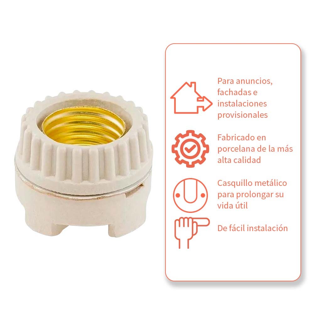 IUSA - Portalámpara de porcelana para anuncio con casquillo de aluminio