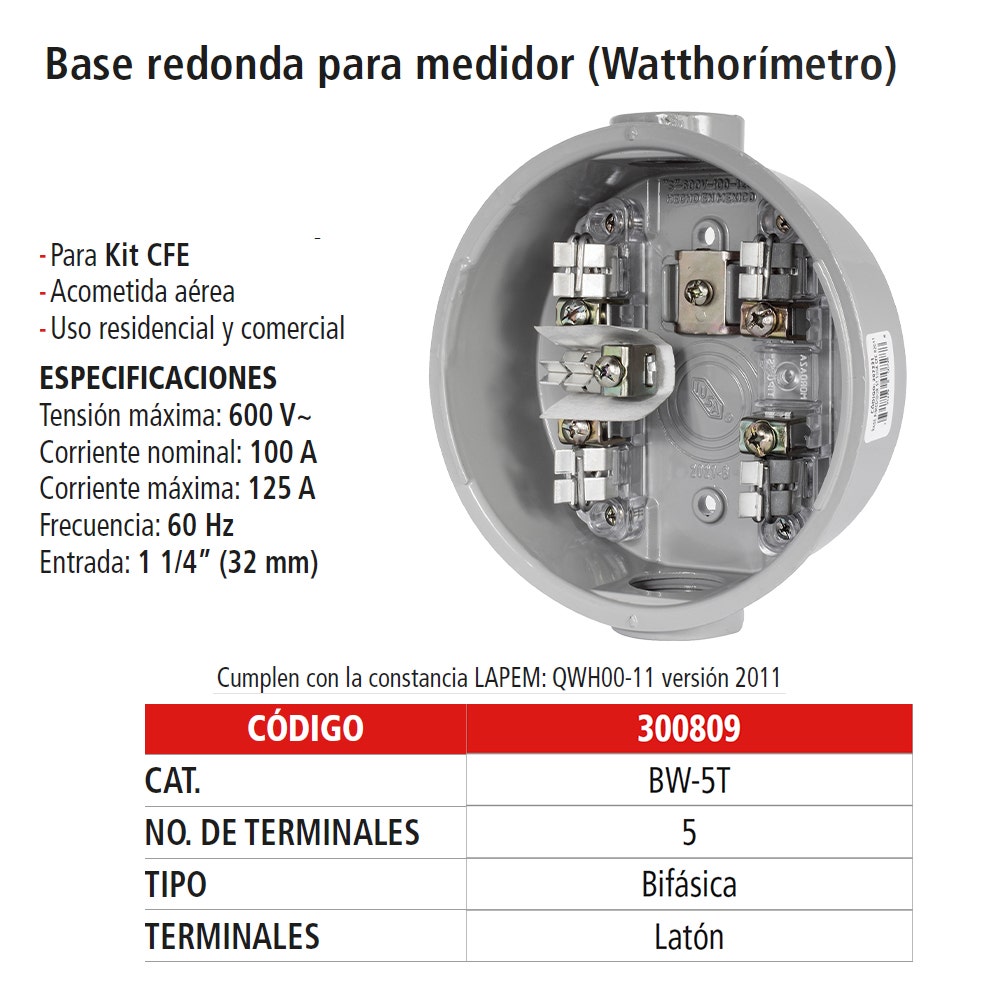IUSA - Base para medidor 5 terminales, IUSA