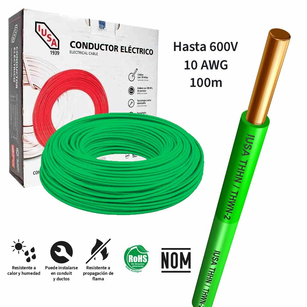 IUSA - Alambre THW-LS/THHW-LS CE RoHS 10 AWG IUSA en caja color verde