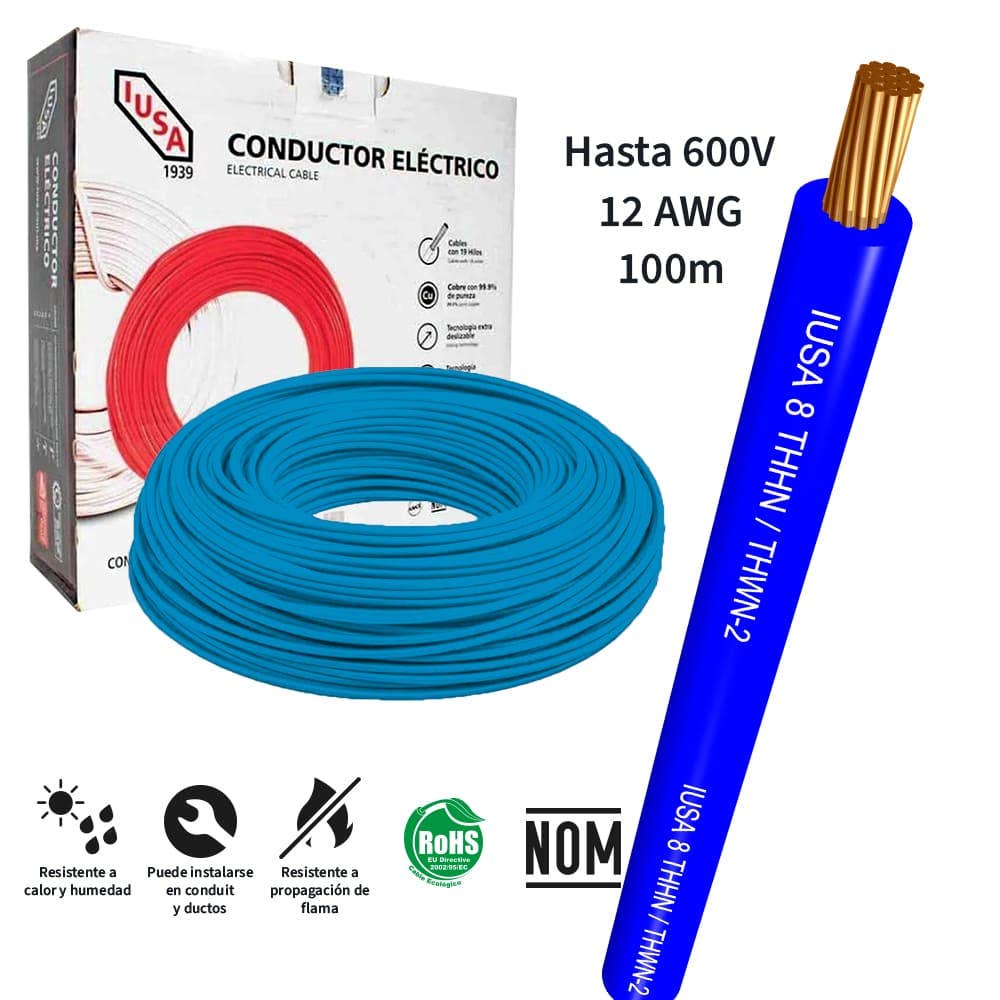 IUSA - Cable THW-LS / THHW-LS CE RoHS, caja de 100 m, 12 AWG, azul