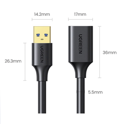UGREEN - Cable Extensor USB 3.0 / 5 Gbps / 3 m (9.8 ft) / Macho a Hembra / Blindaje Múltiple / Conectores Dorados