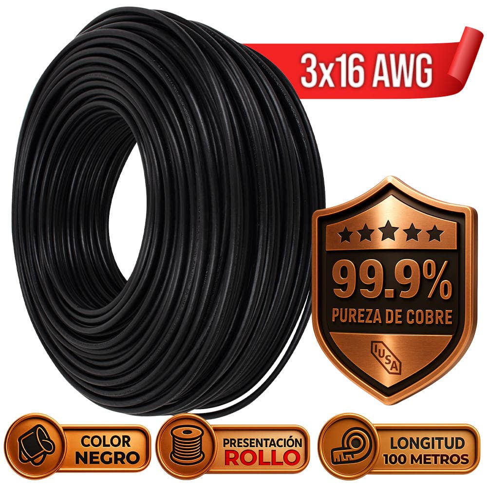 IUSA - IUSA Cable SJT Uso Rudo, 3 Cond. x 16 AWG