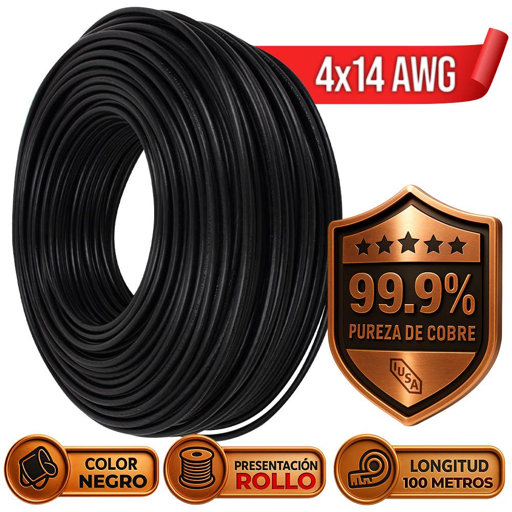 IUSA - IUSA Cable SJT Uso Rudo, 4 Cond. x 14 AWG