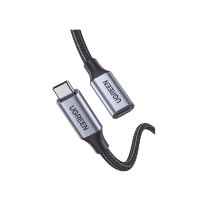 UGREEN - Cable USB-C Macho a USB-C Hembra | 1metro | USB-C 3.1 Gen 2 | Compatible con Thunderbolt 3 | Carcasa de Aluminio | Nylon Trenzado |  Transferencia de Datos 10 Gbps | Soporta hasta 100W para Carga Rápida.