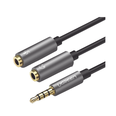UGREEN - Cable Divisor en Y / De 3.5 mm Macho a Dos Salidas de 3.5 mm Hembra / CTIA, TRS / Núcleo de Cobre / TPE /  Longitud 20 cm / Ideal para Separar el Micrófono de los Auriculares