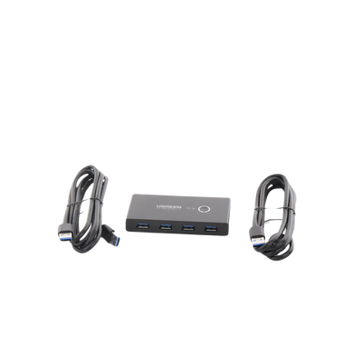 UGREEN - Conmutador USB para Compartir 4 Puertos USB 3.0 a 2 PC Ìs | Cambio Mediante Botón | Incluye Dos Cables USB de 1.5 m | ABS | Permite que 2 Usuarios Compartan 4 Dispositivos Periféricos USB3.0, como una impresora, un escáner, etc.