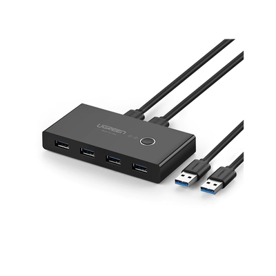 UGREEN - Conmutador USB para Compartir 4 Puertos USB 3.0 a 2 PC Ìs | Cambio Mediante Botón | Incluye Dos Cables USB de 1.5 m | ABS | Permite que 2 Usuarios Compartan 4 Dispositivos Periféricos USB3.0, como una impresora, un escáner, etc.