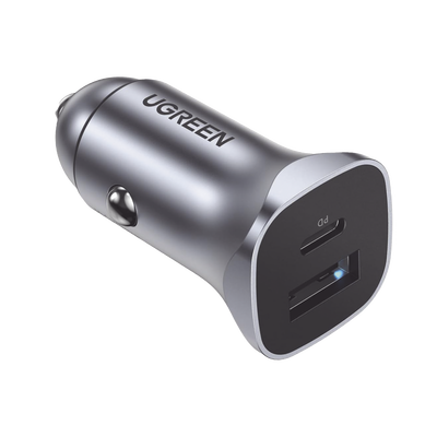 UGREEN - Cargador de Auto 24W | Puerto USB-A y USB-C | Carga Rápida | Compatible con Vehículos de 12 y 24 VCD | PD3.0 + QC3.0 | Indicador Led | Diseño Compacto | Chip Inteligente | Caja de Aluminio