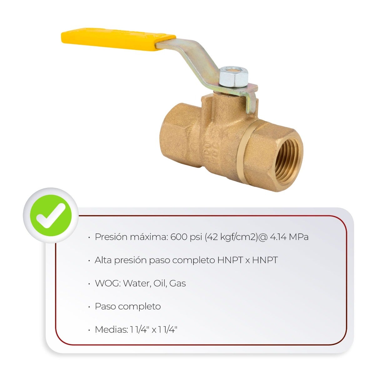 IUSA - Válvula esfera roscable con maneral tipo palanca para alta presión 32 mm (1 1/4”)