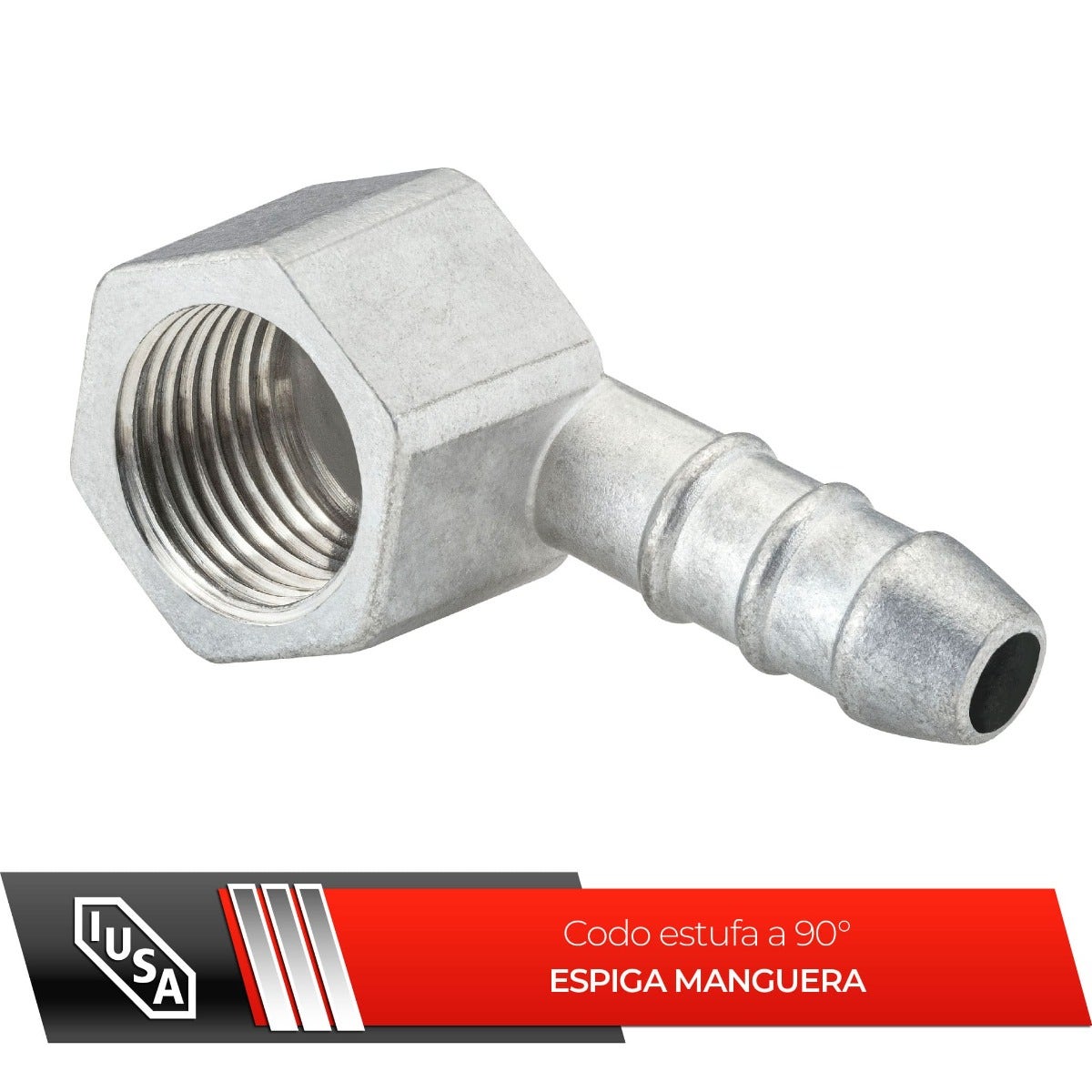 IUSA - Codo estufa con espiga de zamac para manguera