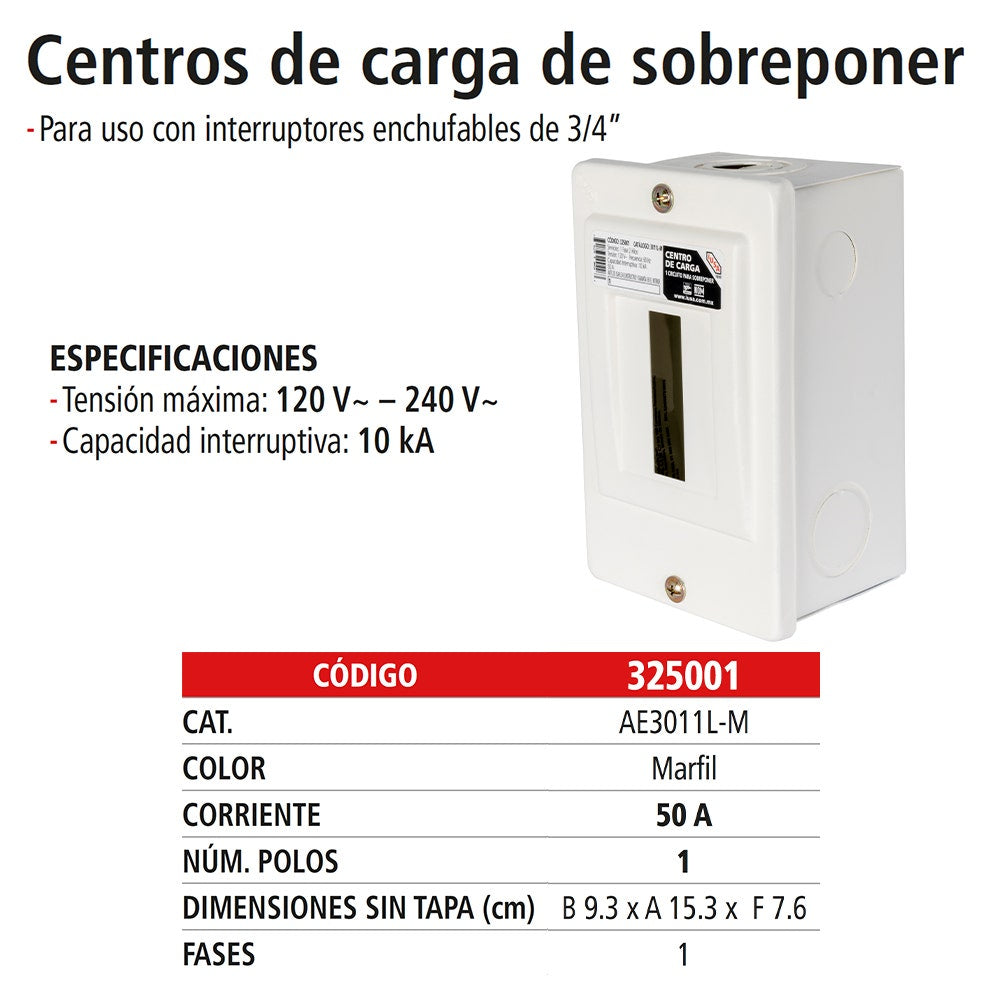 IUSA - Centro de carga de sobreponer IUSA 1 polo