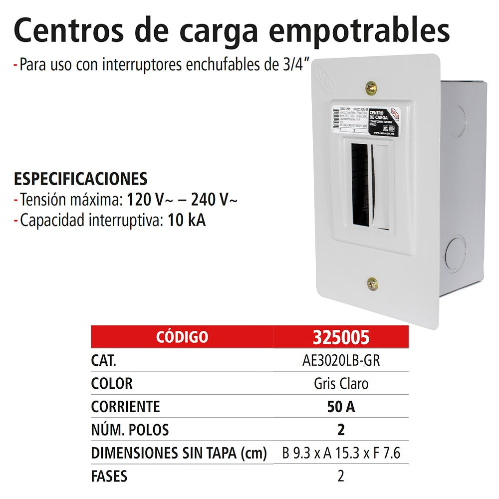 IUSA - Centro de carga empotrable IUSA 2 polos