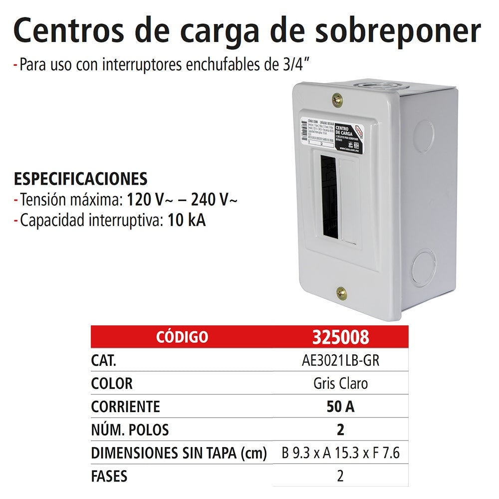 IUSA - Centro de carga de sobreponer iusa 2 polos