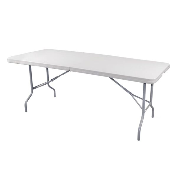 Mesa plegable rectangular 2 secciones 2.44_76 plastico blanco