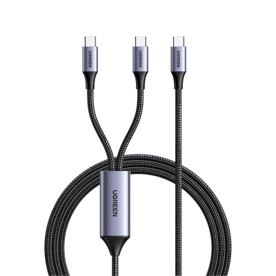 UGREEN - Cable USB-C a Y (USB-C & USB-C) | 1.5 Metros | Carga Rápida de hasta 100W | PD3.0 | QC4.0/3.0/2.0 | FPC | AFC | Protección Integrada| Caja de Aluminio | Nylon Trenzado | Amplia Compatibilidad | Color Negro.