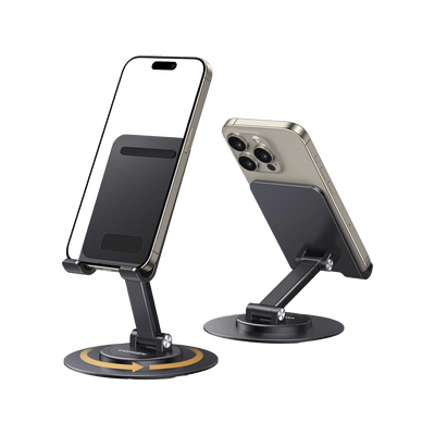 UGREEN - Soporte para Teléfono Celular Giratorio | 360° de Rotación | Angulo Ajustable | Altura Ajustable 17-20cm  | Antideslizante | Ejes Giratorios de Alta Precisión| Plegable | Aluminio | Color Gris