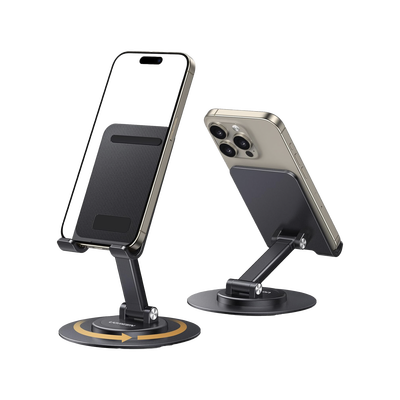 UGREEN - Soporte para Teléfono Celular Giratorio | 360° de Rotación | Angulo Ajustable | Altura Ajustable 17-20cm  | Antideslizante | Ejes Giratorios de Alta Precisión| Plegable | Aluminio | Color Gris