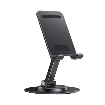 UGREEN - Soporte para Teléfono Celular Giratorio | 360° de Rotación | Angulo Ajustable | Altura Ajustable 17-20cm  | Antideslizante | Ejes Giratorios de Alta Precisión| Plegable | Aluminio | Color Gris