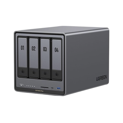 UGREEN - NAS UGREEN NASync DXP4800 Plus / Procesador Intel Pentium Gold 8505 5 Núcleos / 4 Bahías SATA + 2 M.2 NVMe PCIe 4.0 / 8GB DDR5 Expandible a 64GB / 10GbE + 2.5GbE / USB 3.2 Gen 2 Tipo C / HDMI 4K / Sistema Almacenamiento Conectado Red