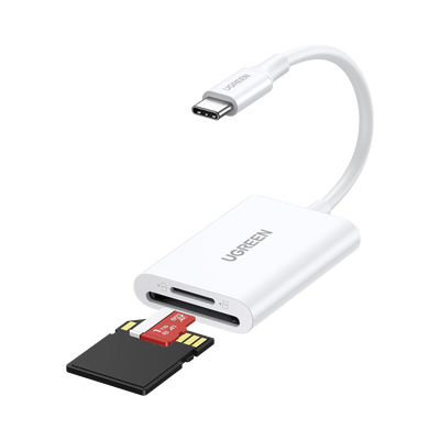 UGREEN - Lector de Tarjetas USB-C 3.1 | Soporta Micro-SD (TF) /SD | 5Gbps | 170 MB/s | OTG | Soporta hasta 2TB | Admite intercambio en Caliente | 2 tarjetas simultaneas | Soporta Windows/Mac OS/Linux | Color Blanco
