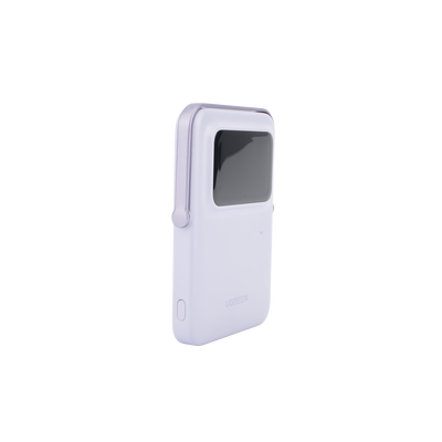 UGREEN - Power Bank Inalambrico | 5000mAh | 7.5W  |  Con Emojis de Estado | Carga Rápida USB-C Bidireccional  | Pantalla TFT  Inteligente | 13 niveles de Proteccion | Con Holder | Color Purple.