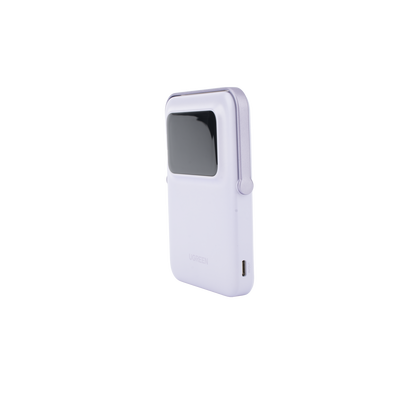 UGREEN - Power Bank Inalambrico | 5000mAh | 7.5W  |  Con Emojis de Estado | Carga Rápida USB-C Bidireccional  | Pantalla TFT  Inteligente | 13 niveles de Proteccion | Con Holder | Color Purple.