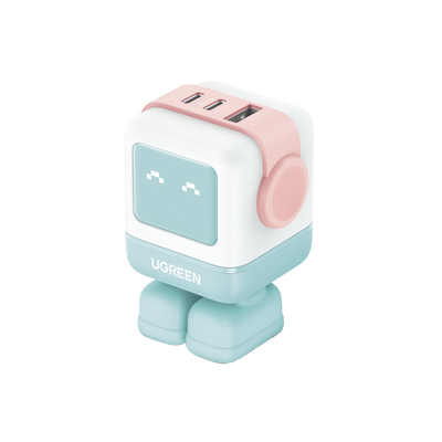 UGREEN - Cargador RobotGaN de 65W Serie UNO | 3 Puertos de Carga Rápida | 2 USB-C | 1 USB-A | PD 3.0 | QC 4.0 | Carga Inteligente | Tecnología GaN II | Zapato Magnético Extraíble | Carcasa Ignífuga | Pantalla LED