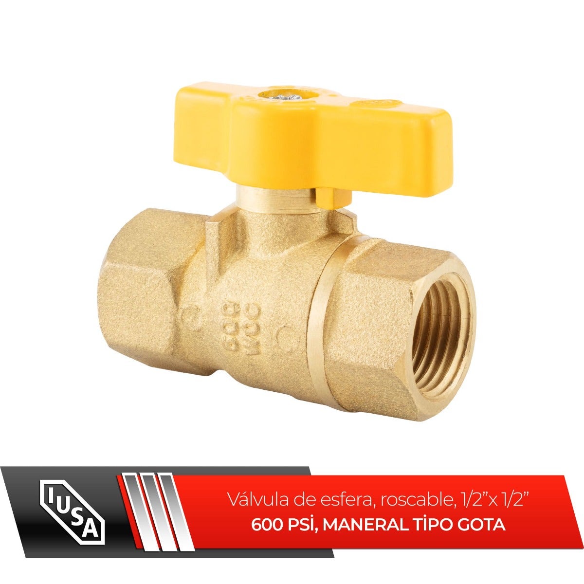 IUSA - Válvula esfera roscable con maneral tipo gota 13 mm (1/2”)