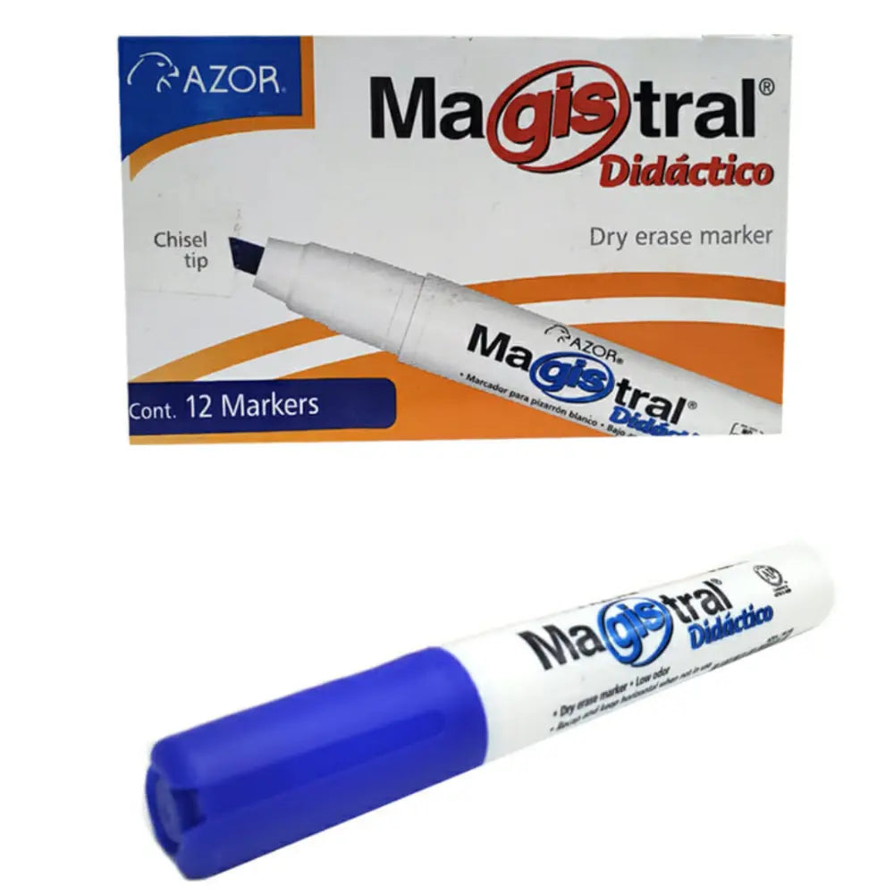 MAGISTRAL - Marcador Magistral Didáctico Pizarrón Blanco Color Azul C/12 Pzas