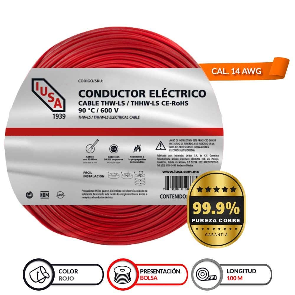 IUSA - IUSA Cable Dual THW-LS/THHW-LS, 14 AWG, Cert. RoHS, Empaque Rojo