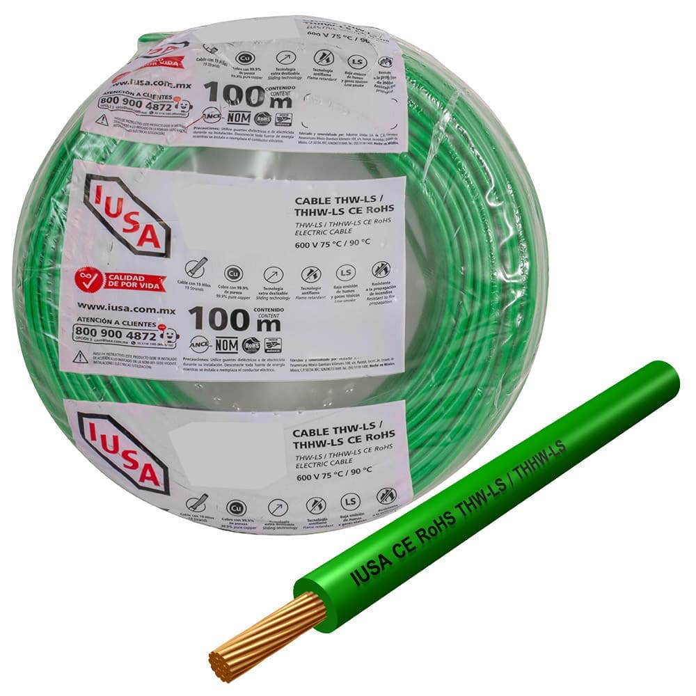 IUSA - Cable THW-LS/THHW-LS CE RoHS 14 AWG IUSA, en bolsa color verde